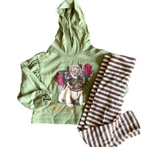 Flapdoodles Dog Pug Hoodie and Striped Pants Girls size 5q